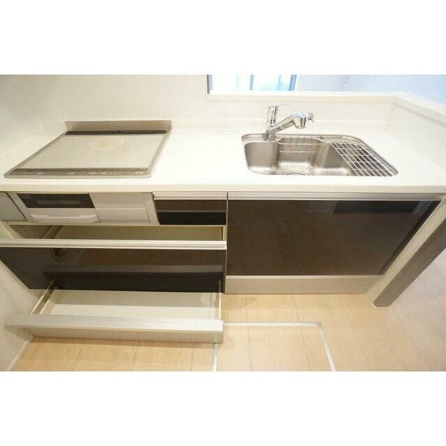 ■3口IHコンロ【グリル付き】のシステムキッチン 【床下収納】付き(キッチン)