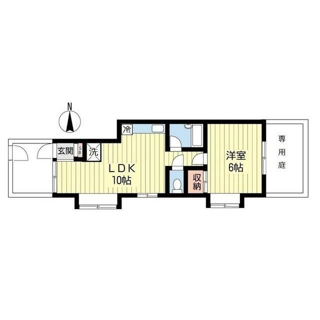 専用庭付！10帖のリビングスペース♪♪門付の玄関で独立性の高いお部屋です！(間取)