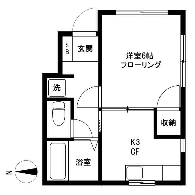 南向きの1K(間取)