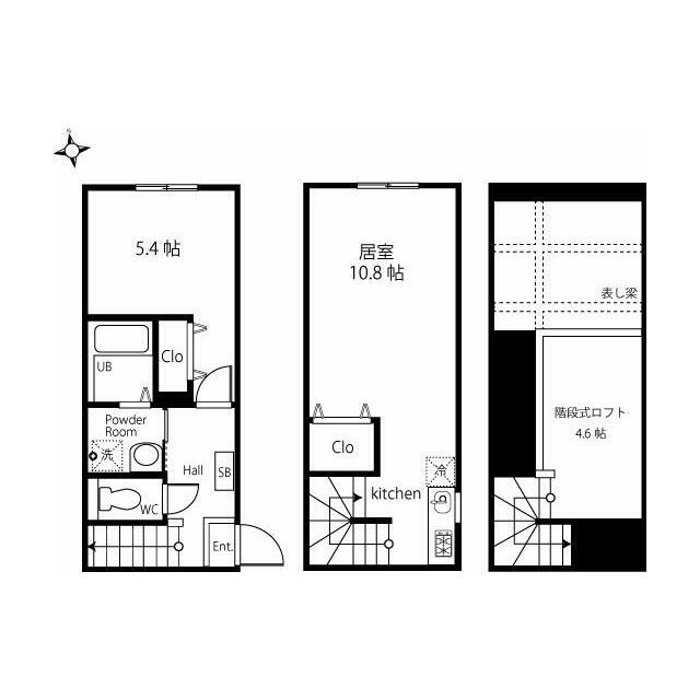 1DK＋階段式ロフト 戸建感覚で暮らせる広々とした間取りです(間取)