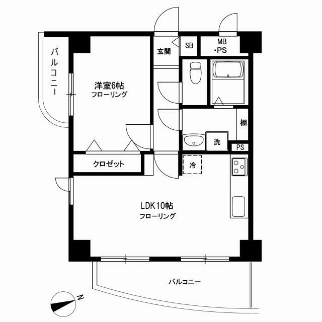 南東向き・2面採光・1LDK(間取)