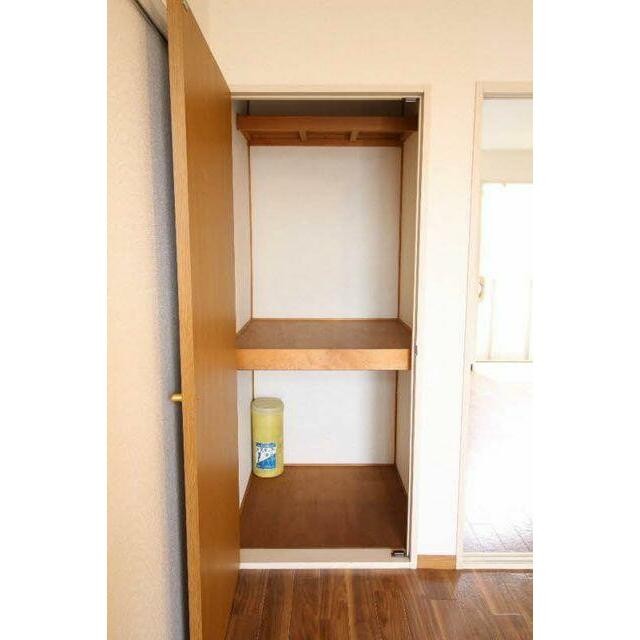 【洋室収納】収納内には2段の棚が付いています。(内装)