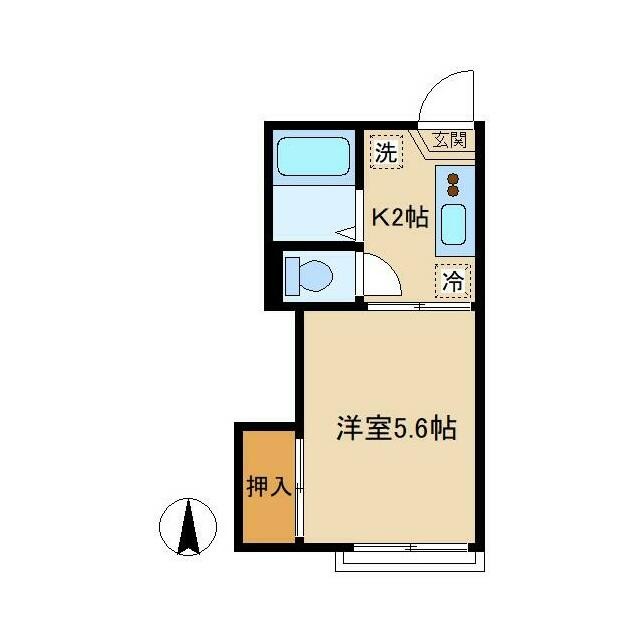 南向き角部屋。1Kタイプの間取り。(間取)