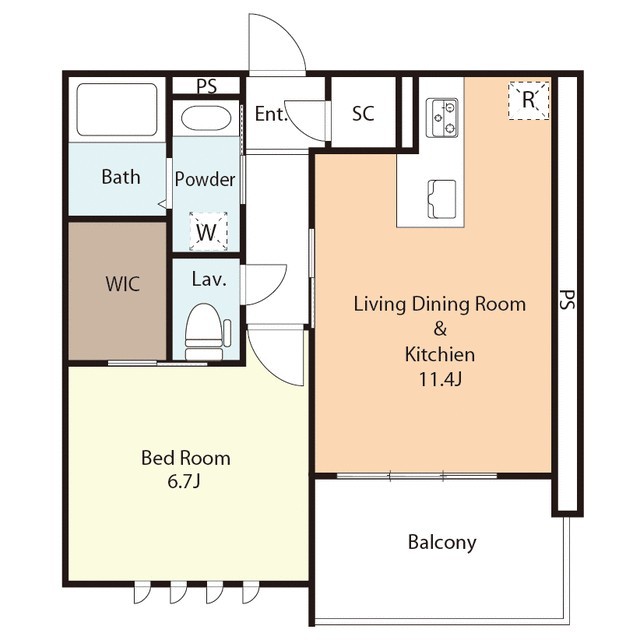 44．17m2の1LDK(間取)