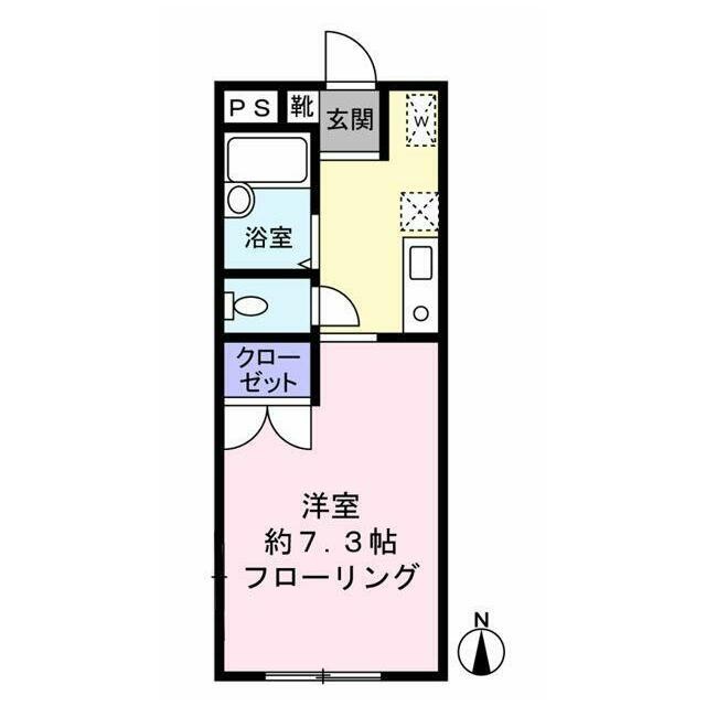 広めの専有面積 1K・南向き(間取)