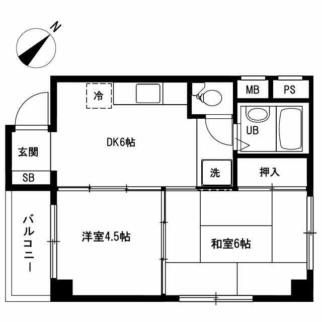 南西向きの2DK(間取)