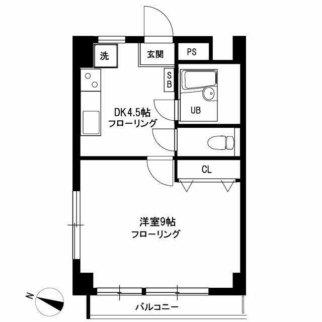 南西向きの1DK(間取)